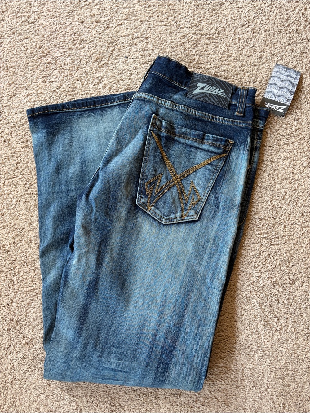 NWT Zubaz Straight Leg Jean acid wash look mens size 38 x 34
